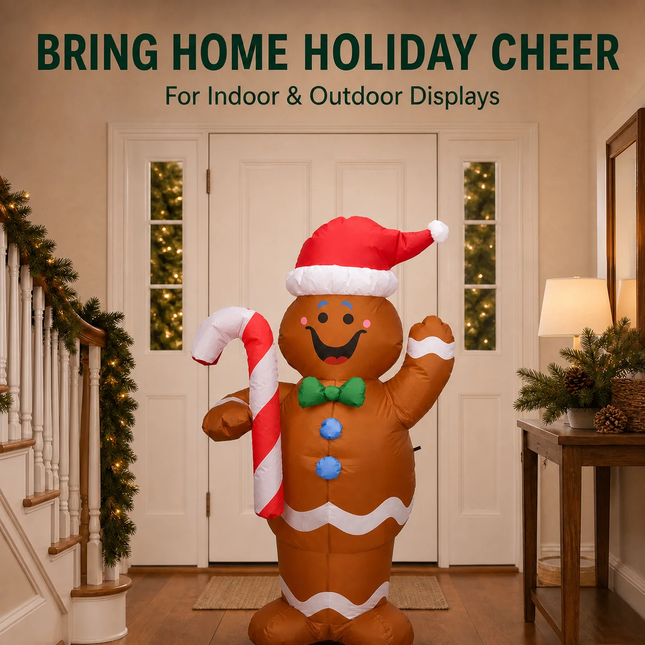 2026 Christmas Gingerbread Man Inflatable Toy Decor Xmas Yard Decoration LED Lights Model Outdoor Ornament Party Garden Decor Prop Supplies Home Ornament Festive Gift Yard Lawn Garden Decoration Winter