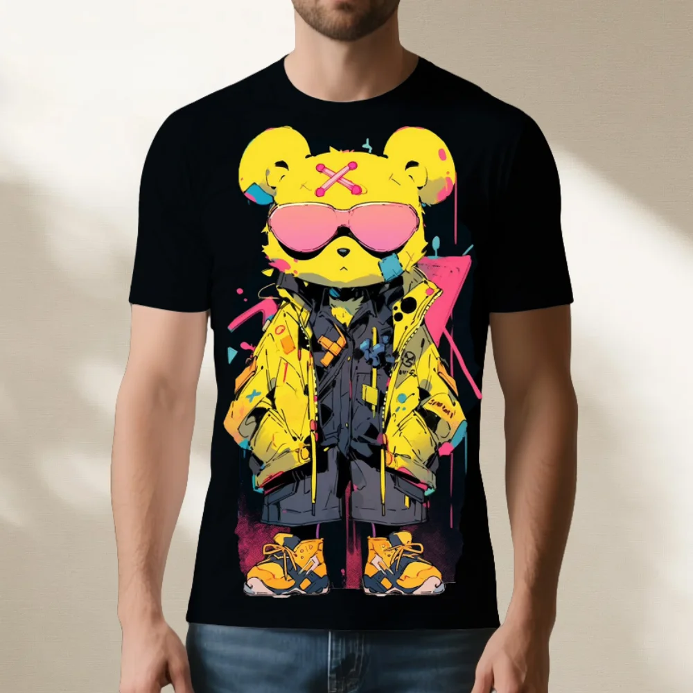 

Мужская футболка с 3D принтом медведя, летние с короткими рукавами, модные мужские топы с круглым вырезом, уличные свободные футболки, удобная мужская одежда