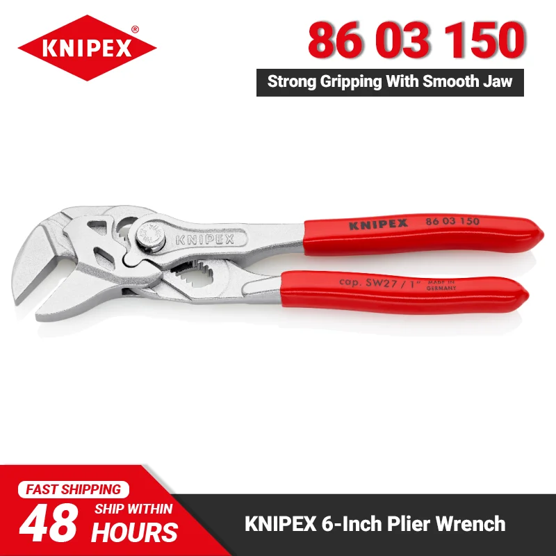 KNIPEX 86 03 150 Plier Wrench 6-inch Chrome-plated 14 Adjustment Positions Alicate Tool Gripping Holding Pressing and Bending