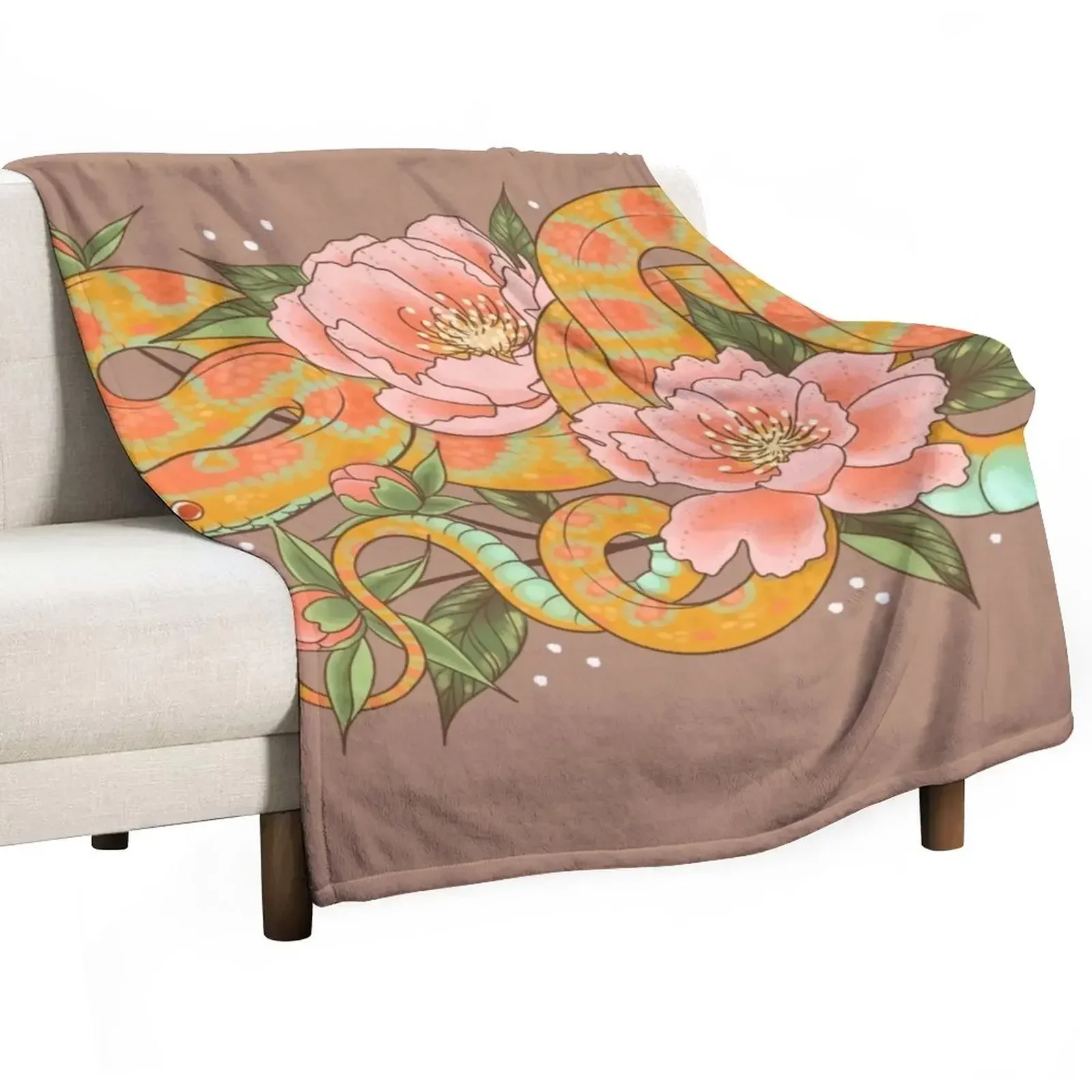 Corn Snake and Peonies Throw Blanket Cute Plaid Luxury Thicken Soft blankets ands Blankets