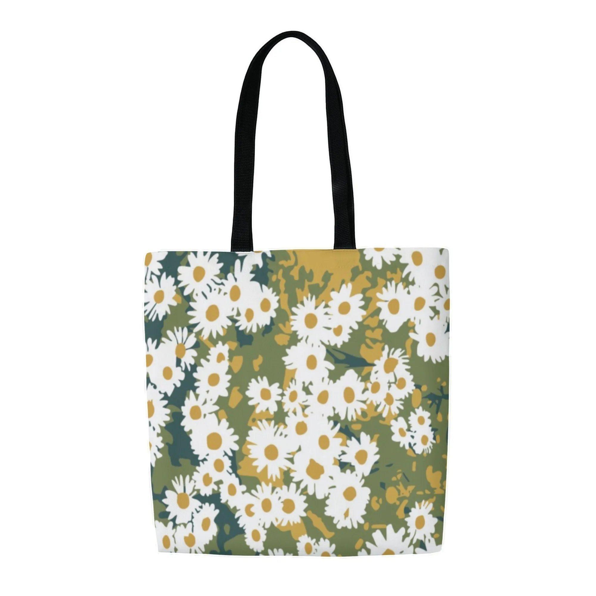 Borsa tote in tela margherita stile terroso Borsa a tracolla dal design floreale verde per donna Eco adatta per picnic primaverili Viaggi floreali