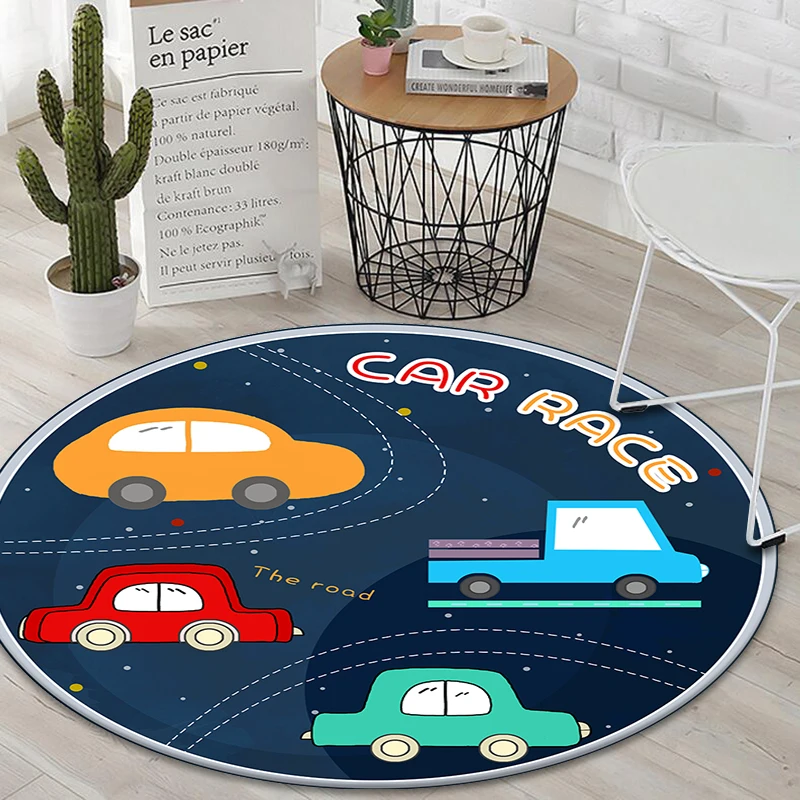 Universe Planet Round Bedroom Carpets Space Print Play Rug Boys Kids Cartoon Cars Living Room Area Rug Carpet Flannel Chair Mat