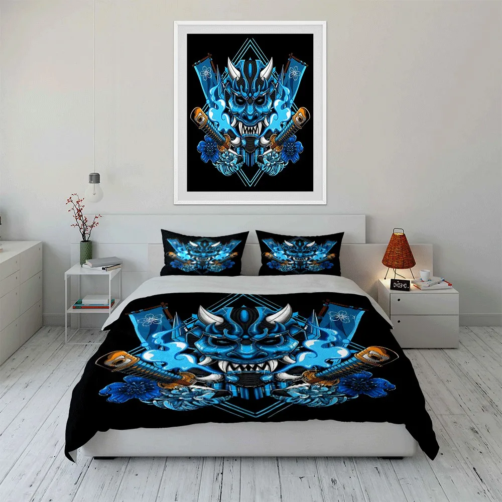 Samurai-Themed Demon Mask Set Exquisite three-piece bedding set gift for kids and adults