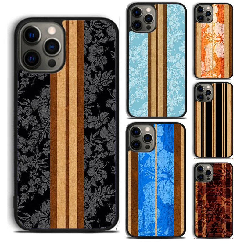 Hawaiian Faux Wood Surfboard Phone Case For For iPhone 16 15 11 12 13 14 Pro Max 12 Mini XS Max XR Plus coque