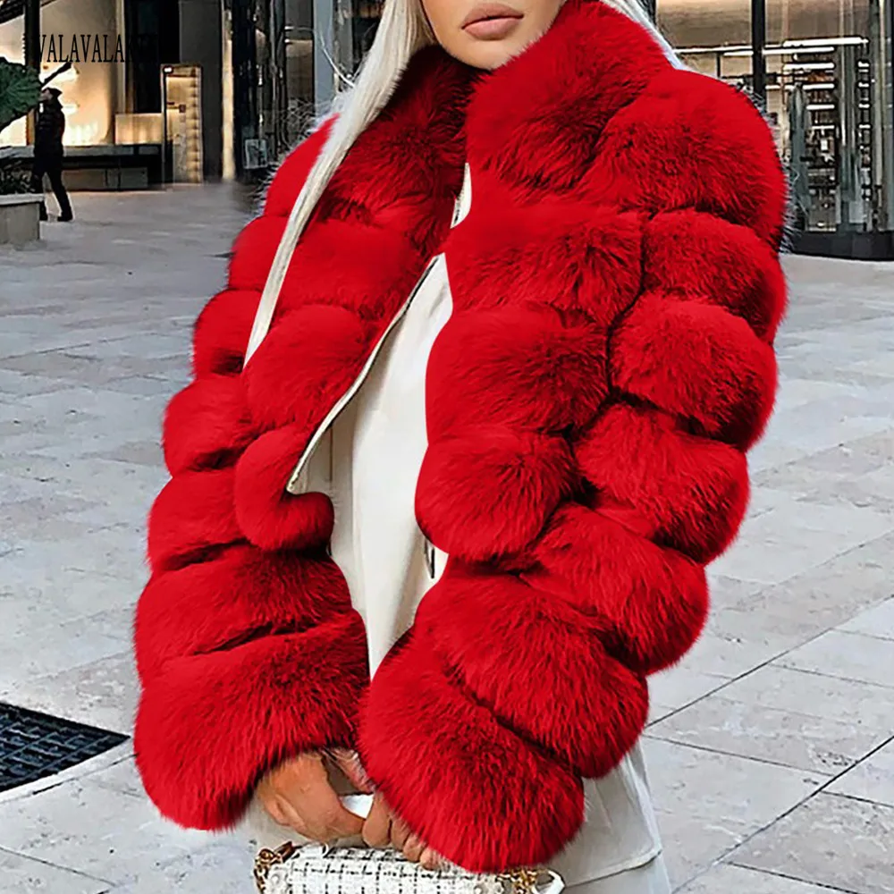 2025 Winter Red Plus Size Faux Fur Cropped Coat Women Furry Long Sleeve Plush Jacket Lady Large Fake Fur Warm Fluffy Cardigan