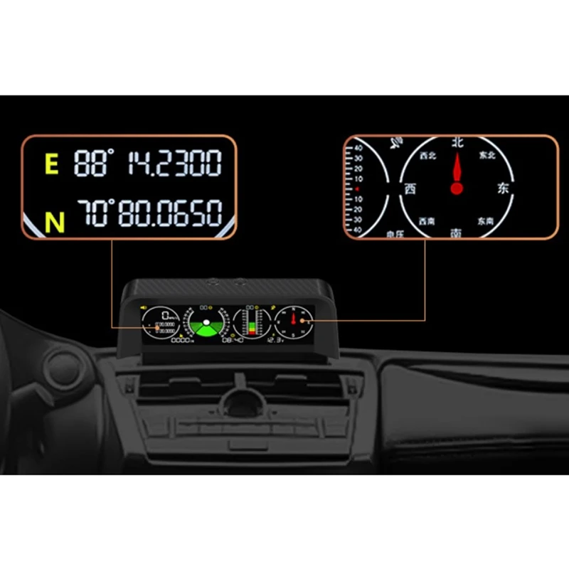 Black Car Gps Head Up Display Speed Slope Meter Inclinometer Car Compass Automotive Hud Pitch Tilt Angle Protractor Clock