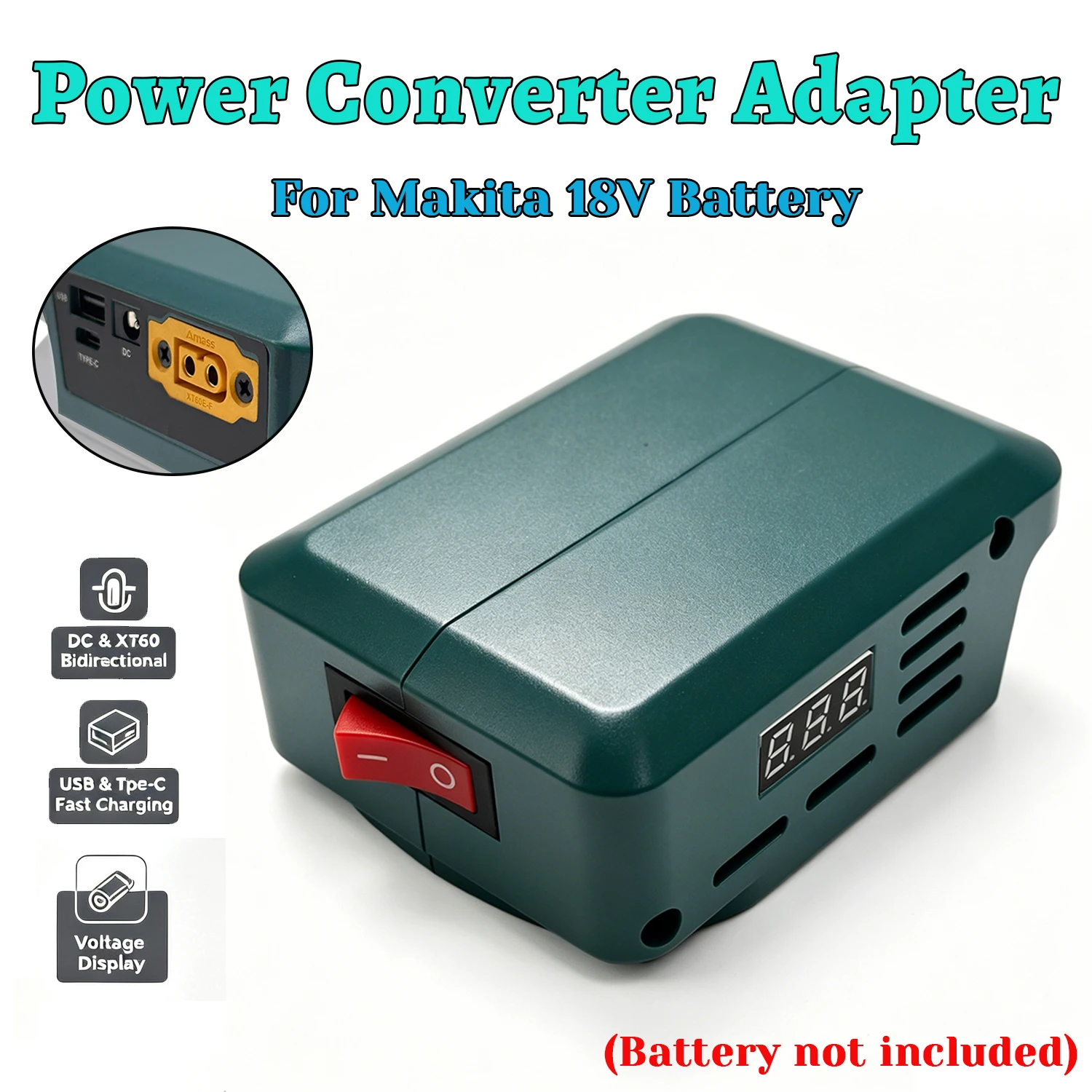Power Bank Adapter For Makita 18V Battery Bidirectional Converter DC XT60 USB-C Digital Display Outdoor Camping Power Supply