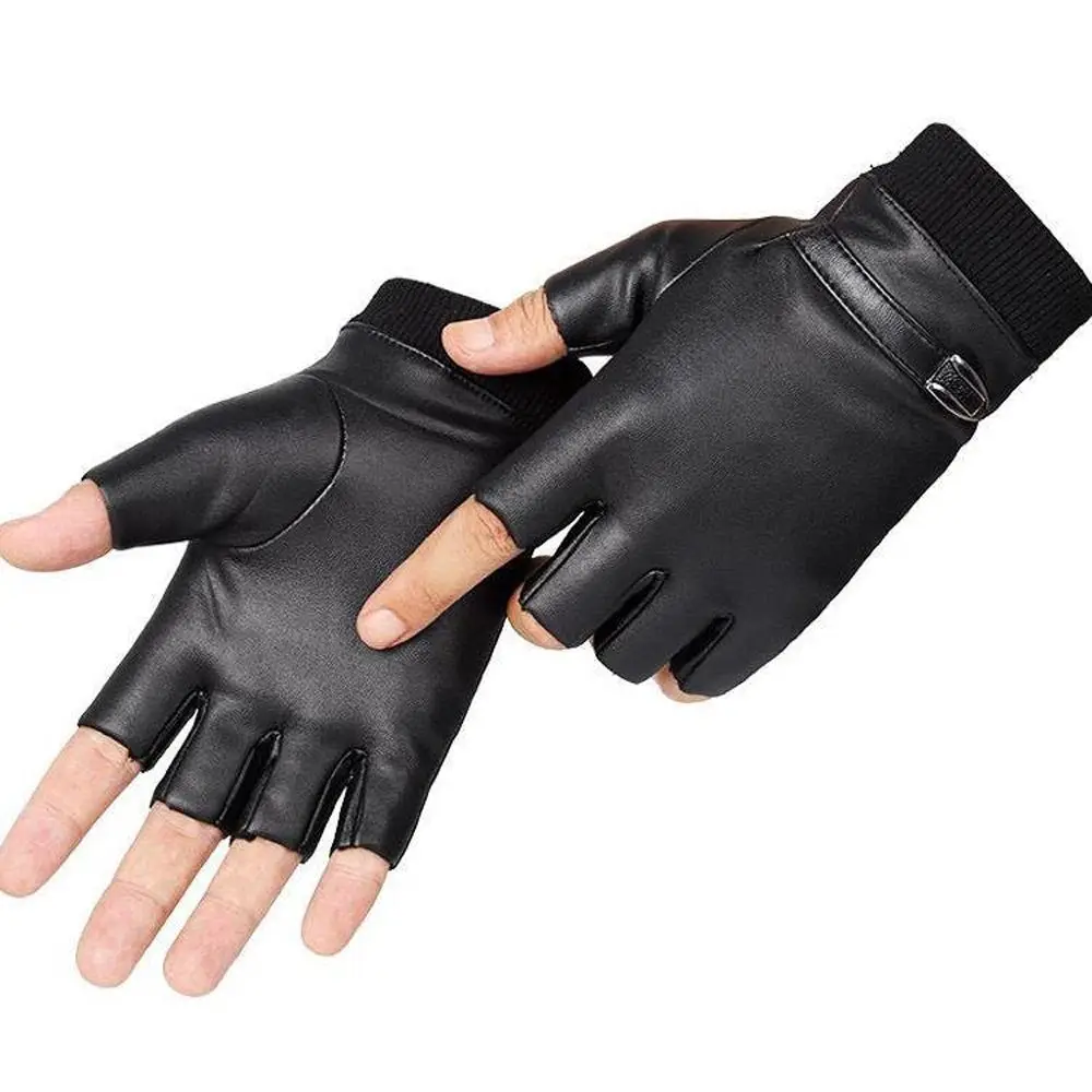 

Button Warm Solid Half Finger PU Leather Slip Resistant Fitness Leather Gloves Fingerless Gloves Punk Gloves Thick Guantes