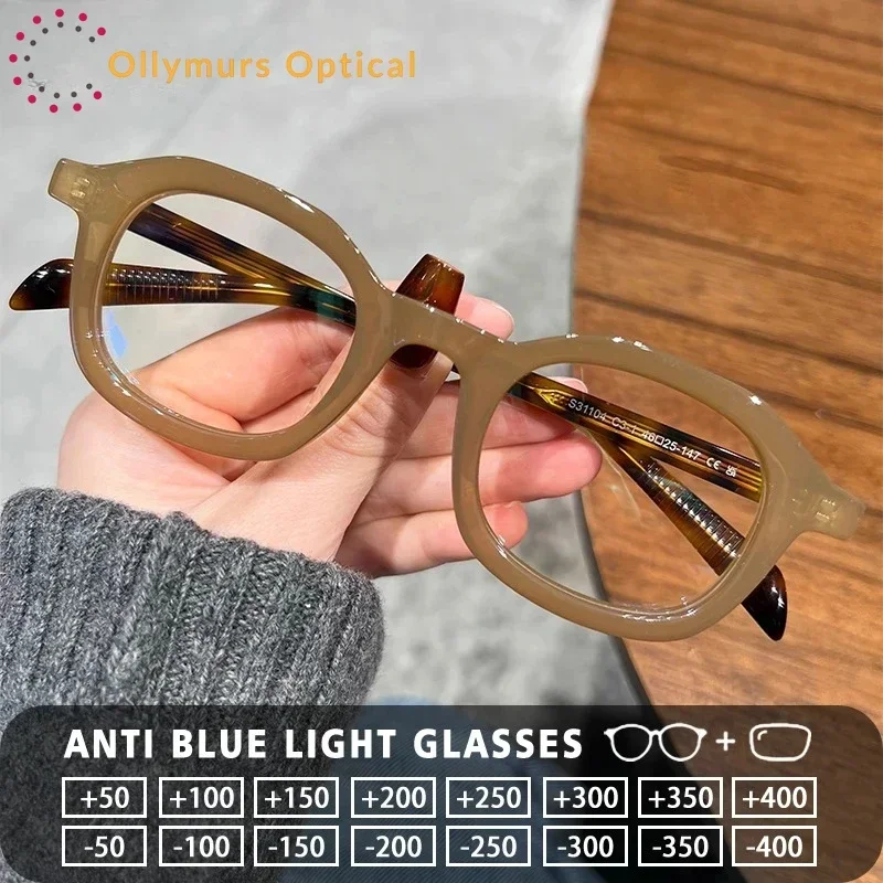 

Ollymurs Women Polygon Small Square Thick Frame Show White Myopia Glasses Retro Acetate Anti Blue Ray Reading Prescription Eyewa