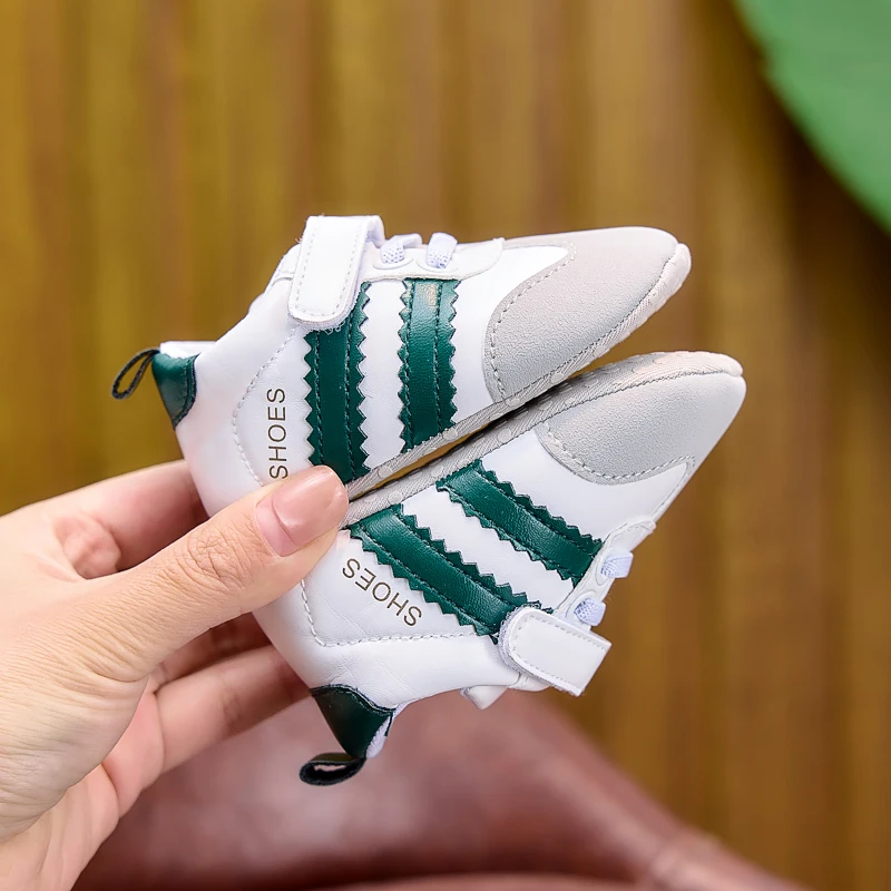 Frühlings- und Herbst-Babyschuhe, farblich abgesetzte, gestreifte Babyschuhe mit Klettverschluss, Lauflernschuhe mit weicher Sohle für Neugeborene, 0–12 Monate, Schuhe für Jungen und Mädchen – Detail 14