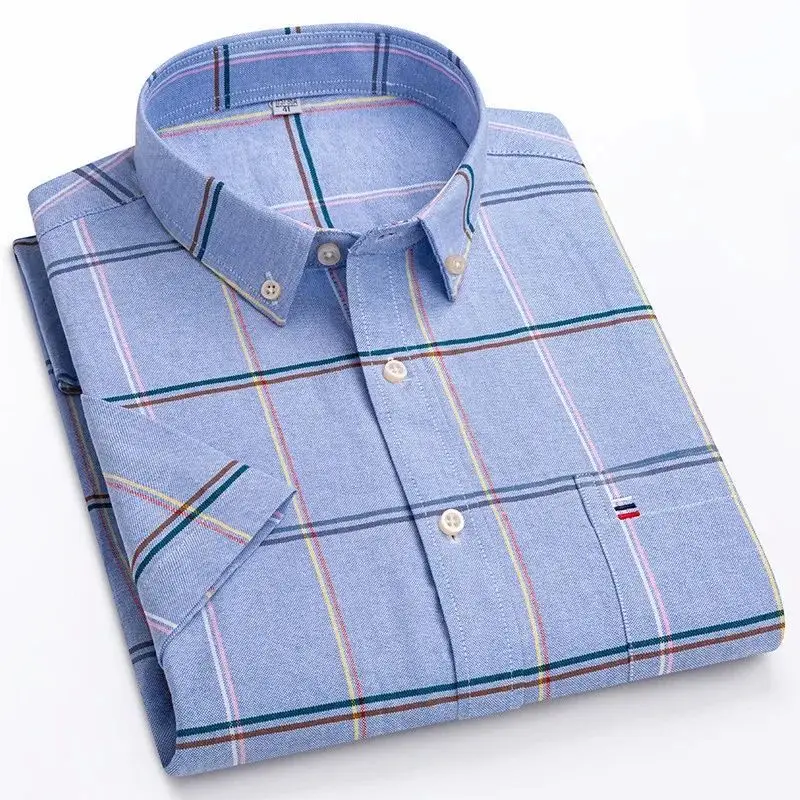 High Quality Men's Ox Cotton Short Sleeve Shirt for Summer Thickened Fleece Lined Special Wide Fit  Collar Nine Sleeve Le...