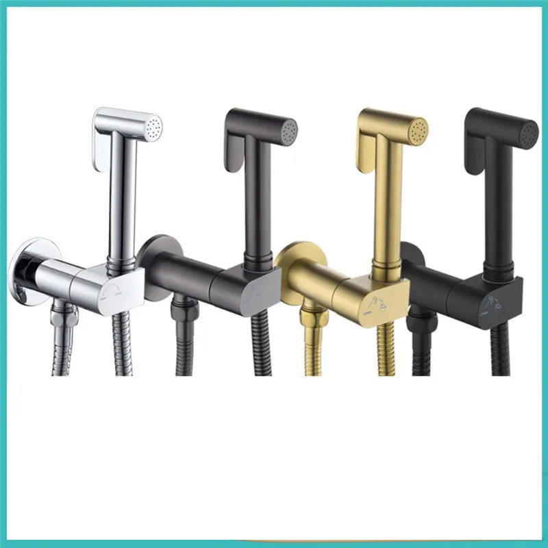 

All-copper pressurized toilet companion spray gun women's toilet toilet single cold brushed gold one in and two out flusher