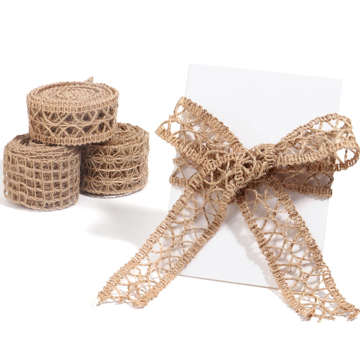 1-5M Natürliches Jute-Burlap-Band mit Blumenmuster für Hochzeiten und Partys, DIY-Seil, Vintage Leinen-Burlap-Stoffband – Detail 7