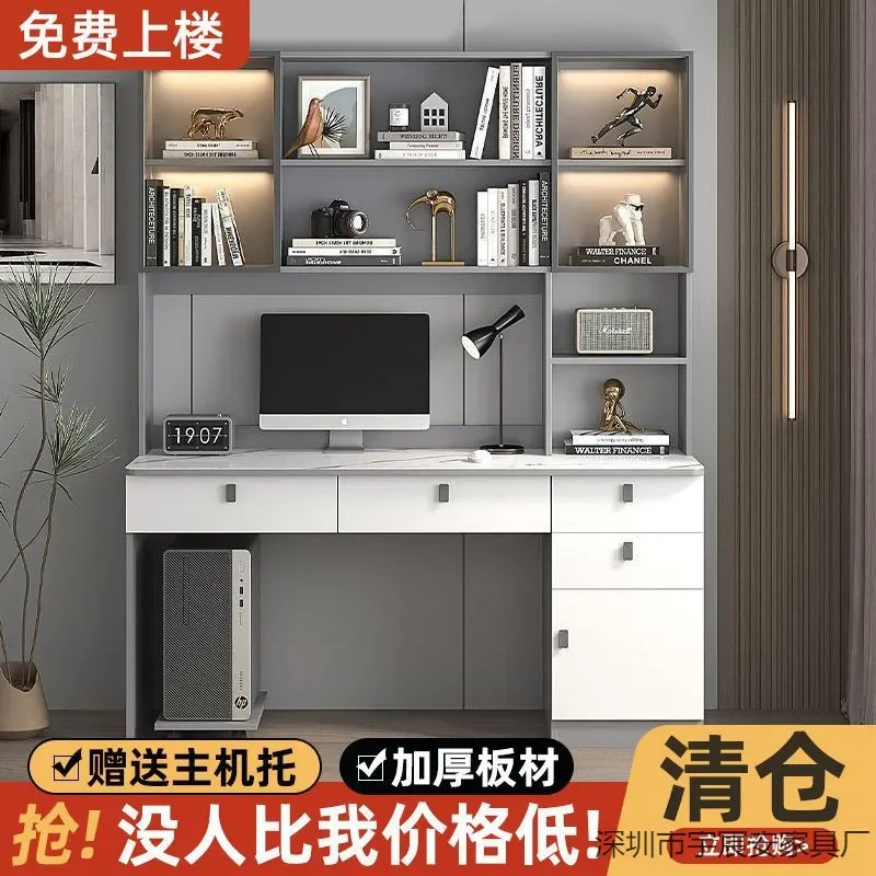 Solid Wood Computer Desk with Integrated Bookshelf Home Office Study Table for Students Bedroom Writing Desk