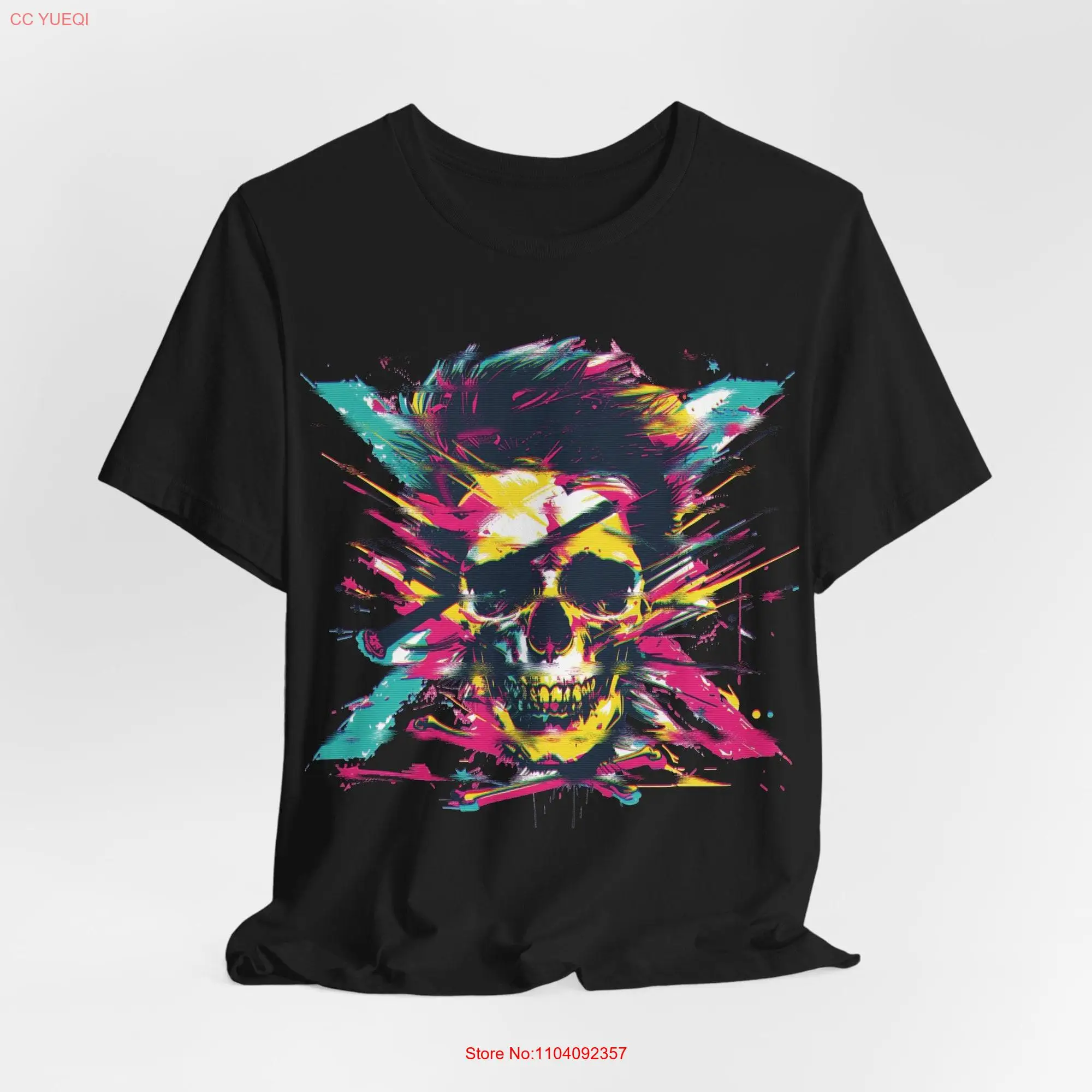 Skull T Shirt Glitch Graffiti Punk Rock Alt Clothing Futuristic Fashion long or short sleeves