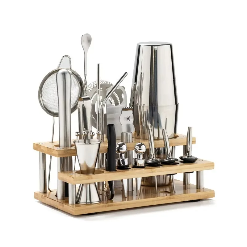 Boston Cocktail Shaker Set 25 Pieces Barware Tools with Portable Acrylic Stand Stainless Steel Bartender Kit