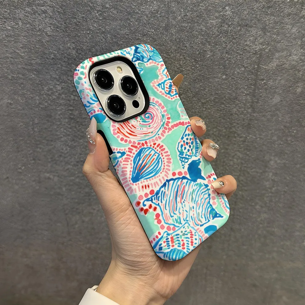 حافظة هاتف توضيحية على الطراز البوهيمي لهاتف Apple iPhone 13 pro بطبقة مزدوجة متوافقة مع iPhone 16pm - غطاء هاتف فني