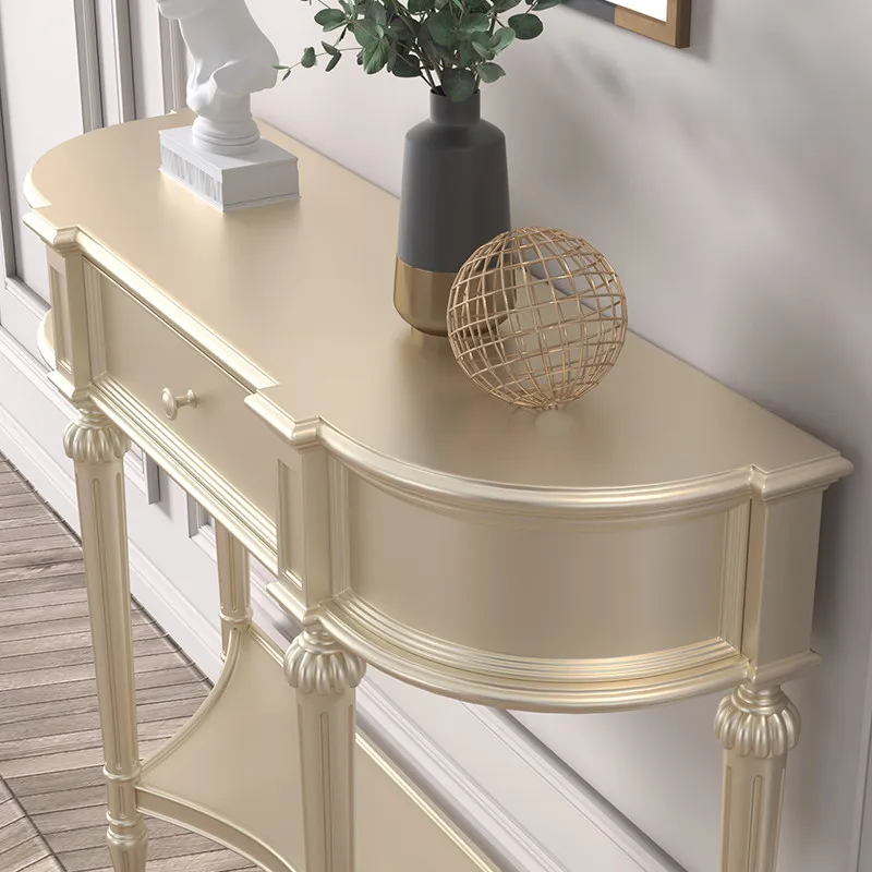 American light luxury entrance table Solid wood entrance cabinet Modern simple semicircular end view table Small apartment decor