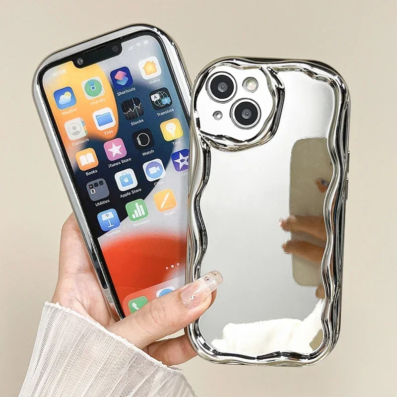 Luxury Electroplated Phone Case For IPhone 15 14 12 11 13 Pro Max XS XR 7 8 6 Plus Silver Mirror Shockproof Bumper Cover