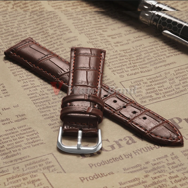 

Watch Strap 12mm 14mm 16mm 18mm 19mm 20mm 21mm 22mm 24mm Bamboo Crocodile Pattern Design Men Business Brown Watchband