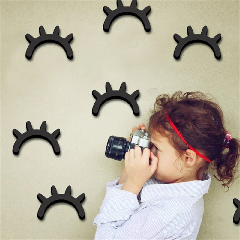 2 stücke Wimpern Wand Aufkleber Wohnzimmer Dekoration DIY Handwerk Cartoon 3D Holz Wand Stickes DIY Nette Wimpern Geschlossen Auge home Aufkleber