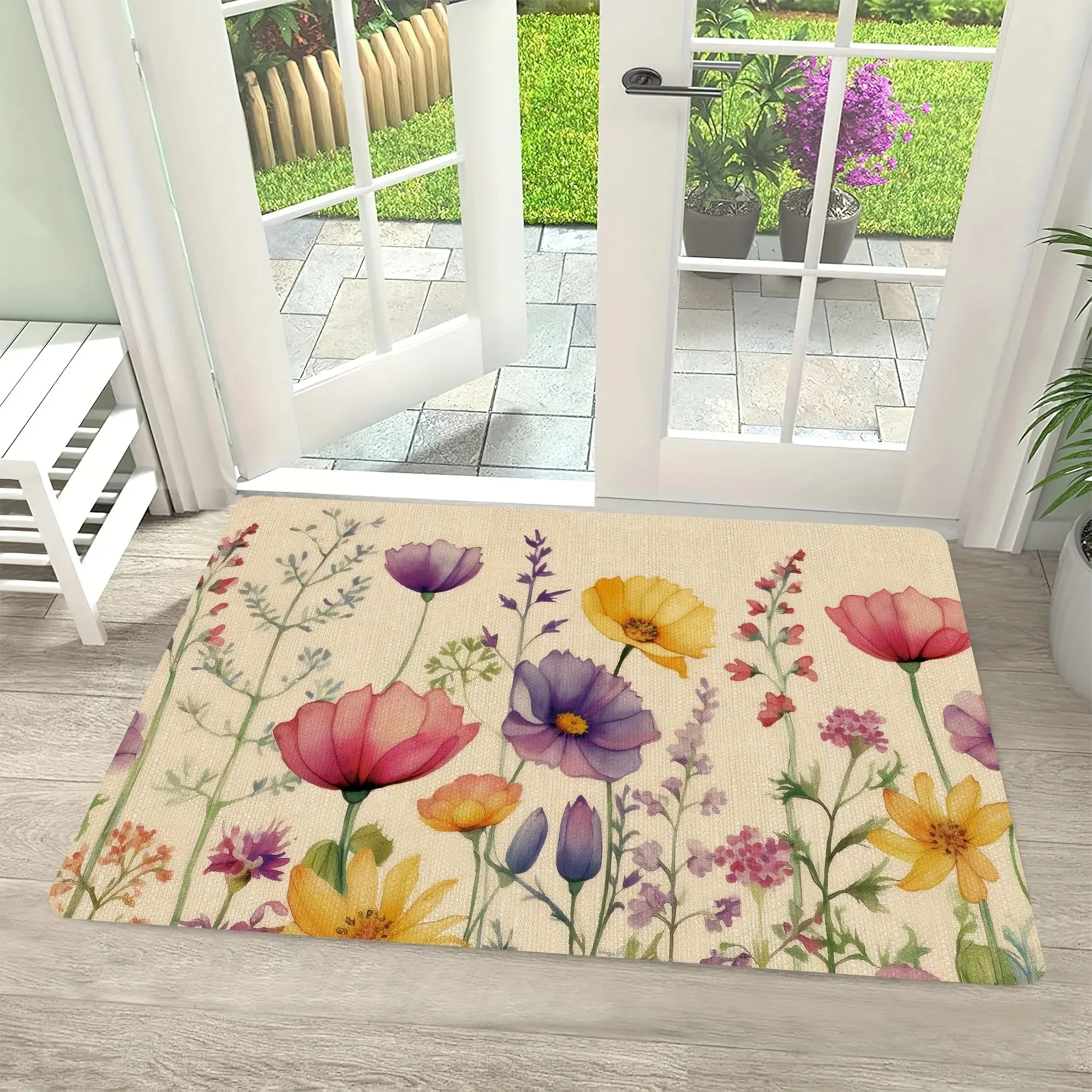

1PC Wildflowers pattern Door Mats Kitchen Rugs Non-Slip Pop design Bathroom Rugs Bath Mat Carpet for Home Sink Laundry Decor