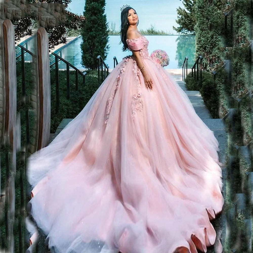 

Lorencia Розовое бальное платье с бисером и блестками 3D цветы Quinceanera Платье с аппликациями Кружевной корсет Sweet 16, Vestidos De 15 Años YQD571