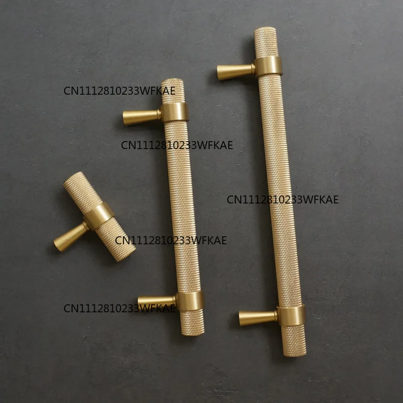 Long Knurled Handle Kitchen Cabinet Door Handles Drawer Pulls Solid Brass T Bar Bedroom Knobs Wardrobe Decor Furniture Hardware