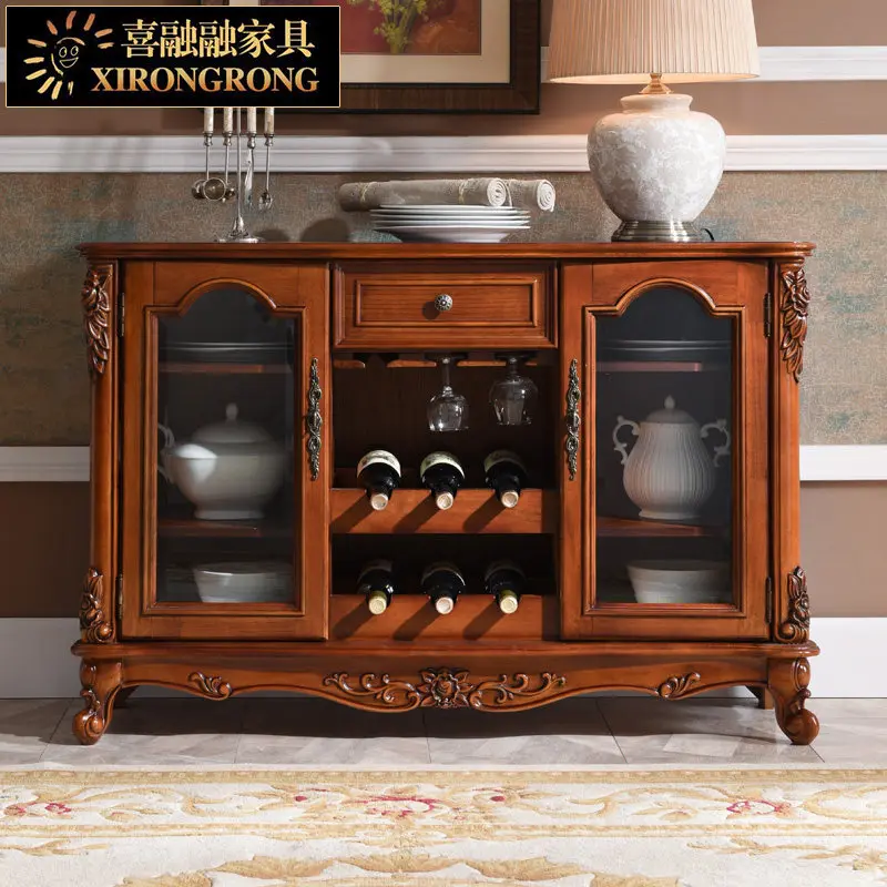 PYJ American all-solid wood dining side cabinet rural retro restaurant storage tea cabinet