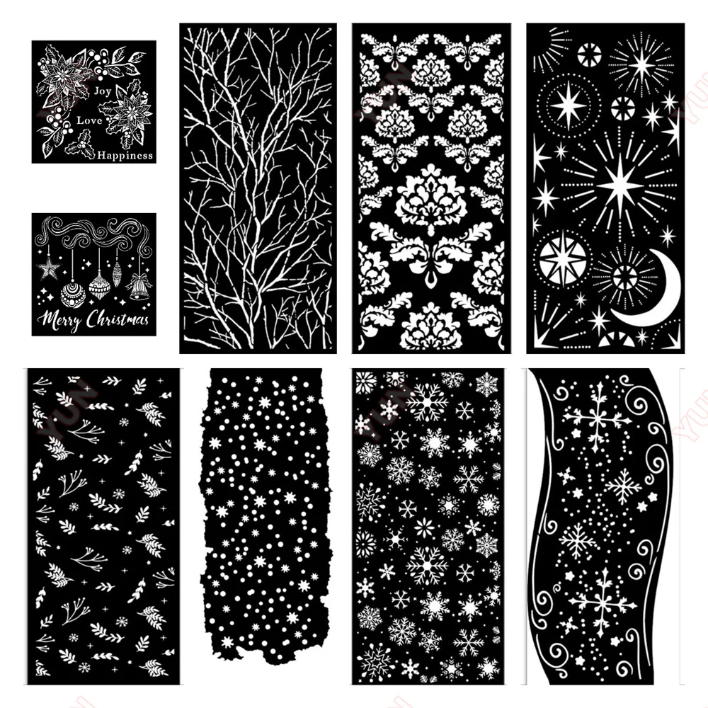 Christmas Letters Branche Stars and Moon Little Dots Arrival New Holiday Decorations Layering Drawing Stencils for Scrapbooking