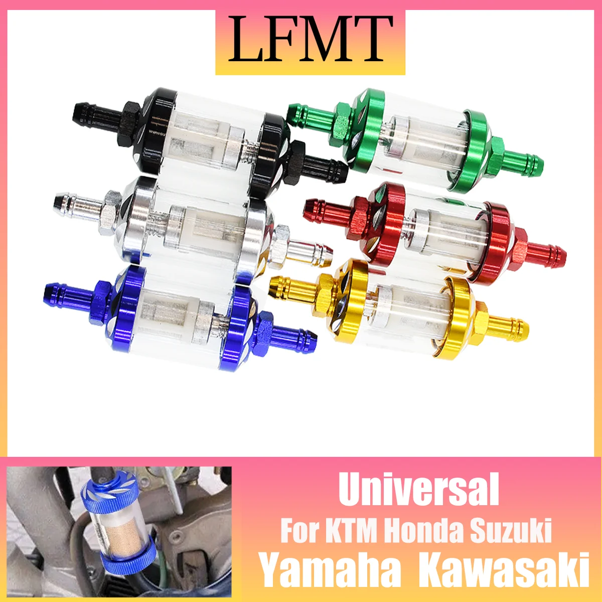 8mm CNC Glass Gas Fuel Gasoline Oil Filter For ATV Kawasaki KTM EXC Honda Yamaha YZ250F YZ450F WR250R WR450R WR250F WR450F CRF