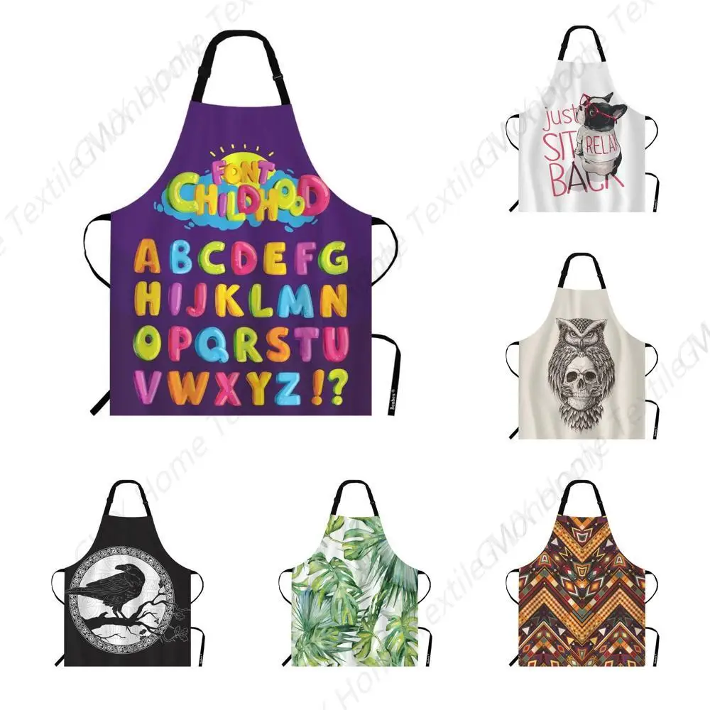 Font Alphabet Bib Apron Adjustable Neck Strap Cartoon Rainbow Alphabet Letters Set Polyester Work Apron