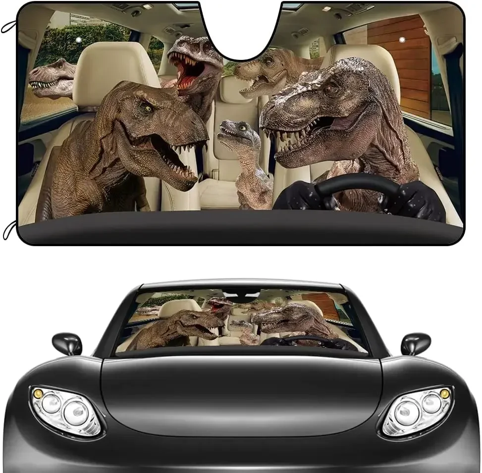 

CafeTime Car Front Windshield Sunshade Dinosaur Family Decor Vehicle Sun Shade Visor UV Ray Reflector Sun Protector, Keep Vehicl