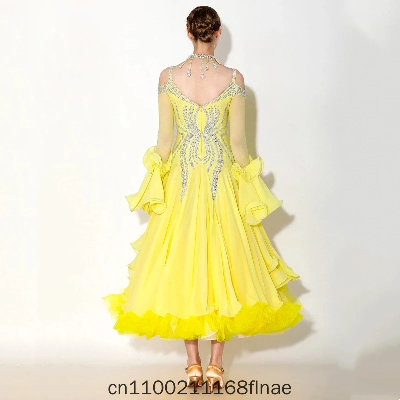 Advanced Modern Dance Costume MY928 New Goose Yellow Elegant National Standard Dance Waltz Skirt for Female Performance