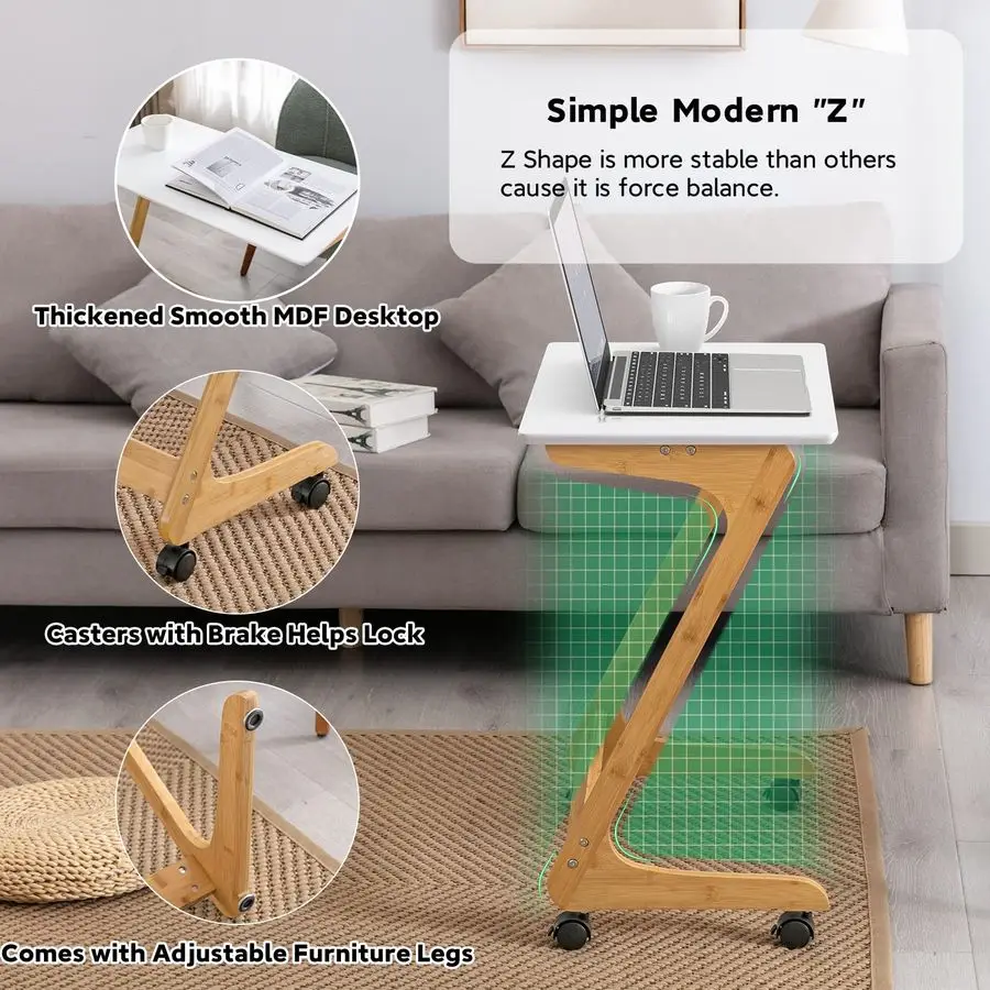 Mesa de TV, Mesa Lateral para Sofá com Rodas, Bandeja para Lanches para Espaços Pequenos, Sala de Estar e Quarto, 23,5 Polegadas x 15,8 Polegadas