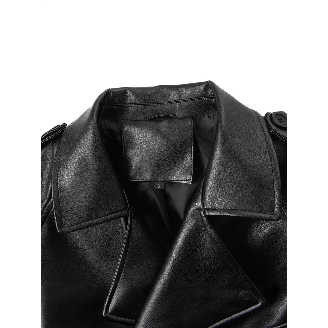 Giacca in Pelle PU da Donna Vestibilità Ampia, Collo Risvoltato, Senza Marchio Registrato, Moda Primavera 2024