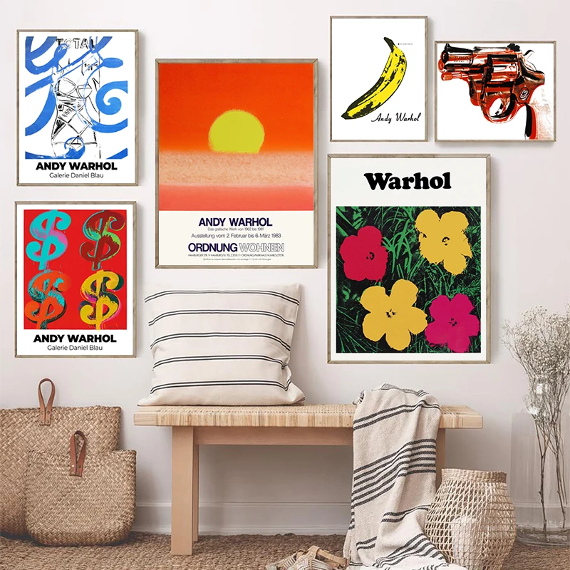 Andy Warhol Flowers Abstract Art Prints Sunset Vintage Exhibition Posters Burnt Orange Wall Art Pictures Canvas Painting Decor