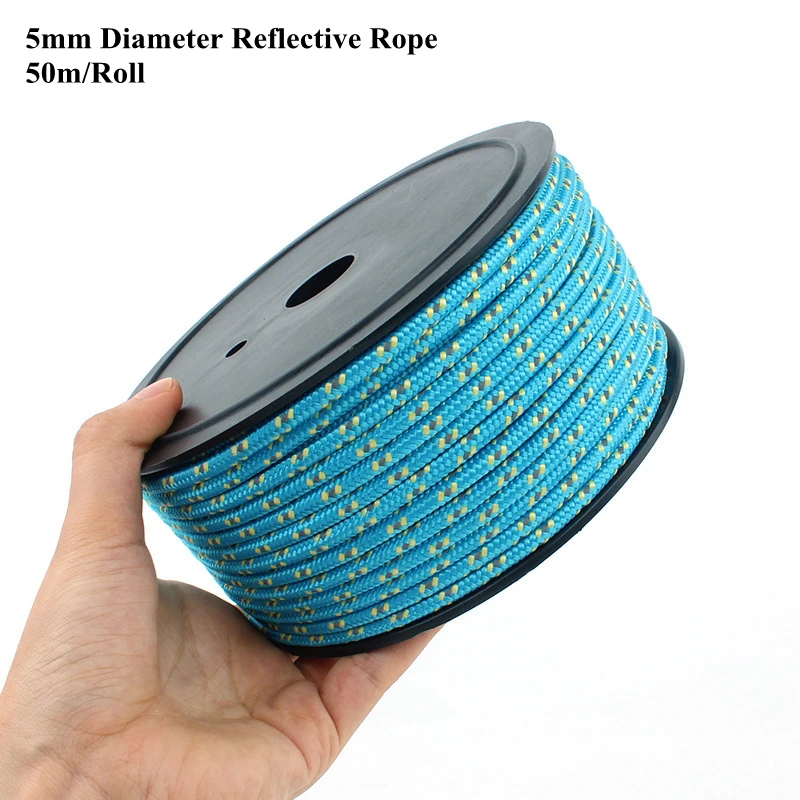 50m x 5mm Dia PP Bound Rope Outdoor Reflective Rope Camping Tent Binding Rope Home Clothesline Shade Net Tarpaulin Installation