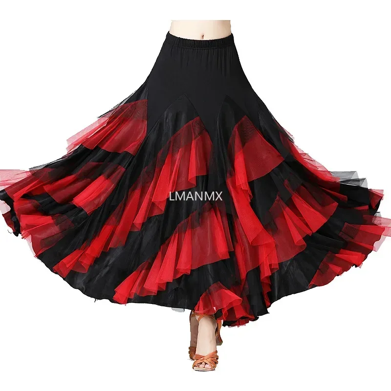 Nuevo traje de baile para mujer, falda de baile de salón de vals Flamenco, práctica de competición clásica, faldas españolas de gran oscilación en capas