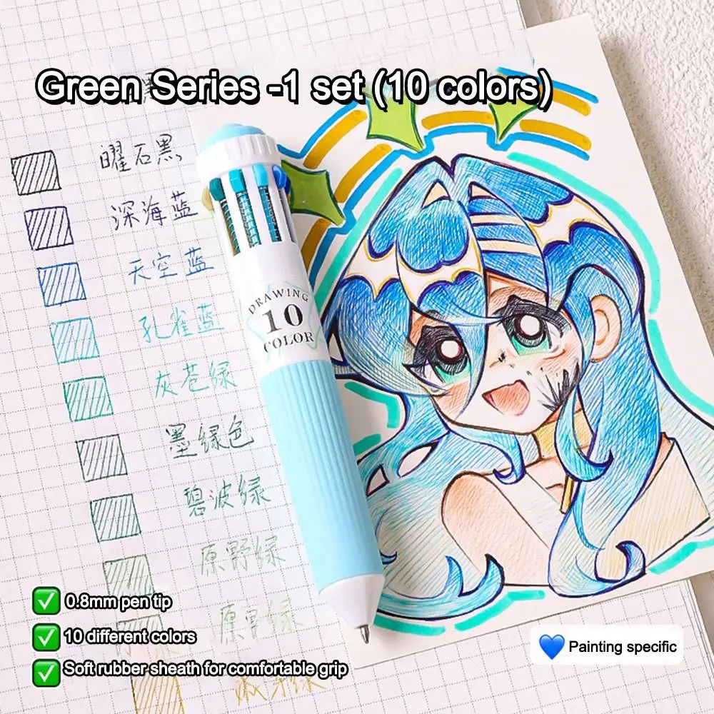 

3Pcs Creative 10 Color Ballpoint Pen Mechanical Colorful Drawing Ballpoint Pen 0.8mm Neutral Pen Student Gifts