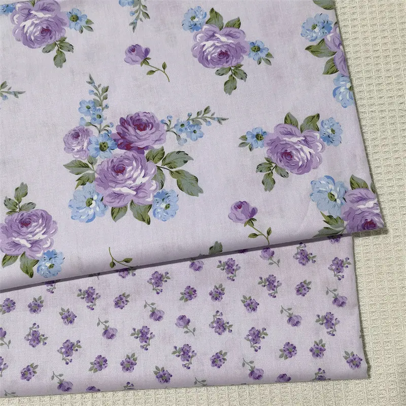 Width 160cm/63'' Purple Rose Design 100% Cotton Fabric For Dresses Blanket Home Quilt Cotton Twill Cloth