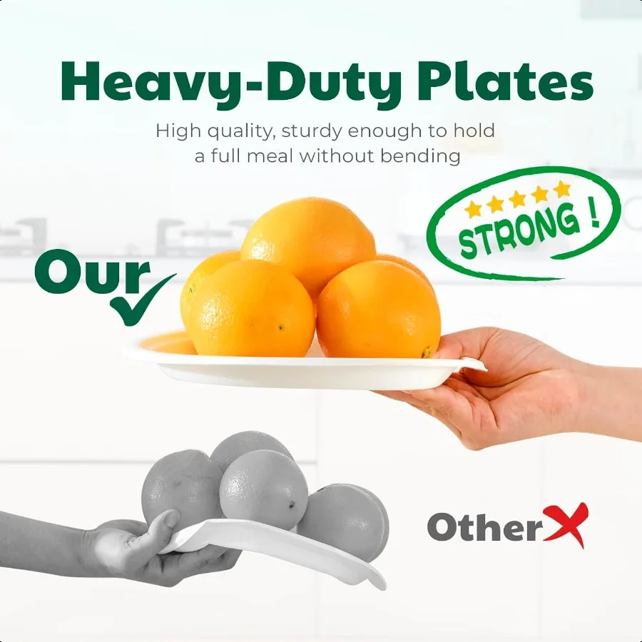 100 Compostable Paper Plates 10 Inch 125 Count Biodegradable Bagasse Plates Heavy Duty  Plates Bulk for Party MicrowaveSafe Soa