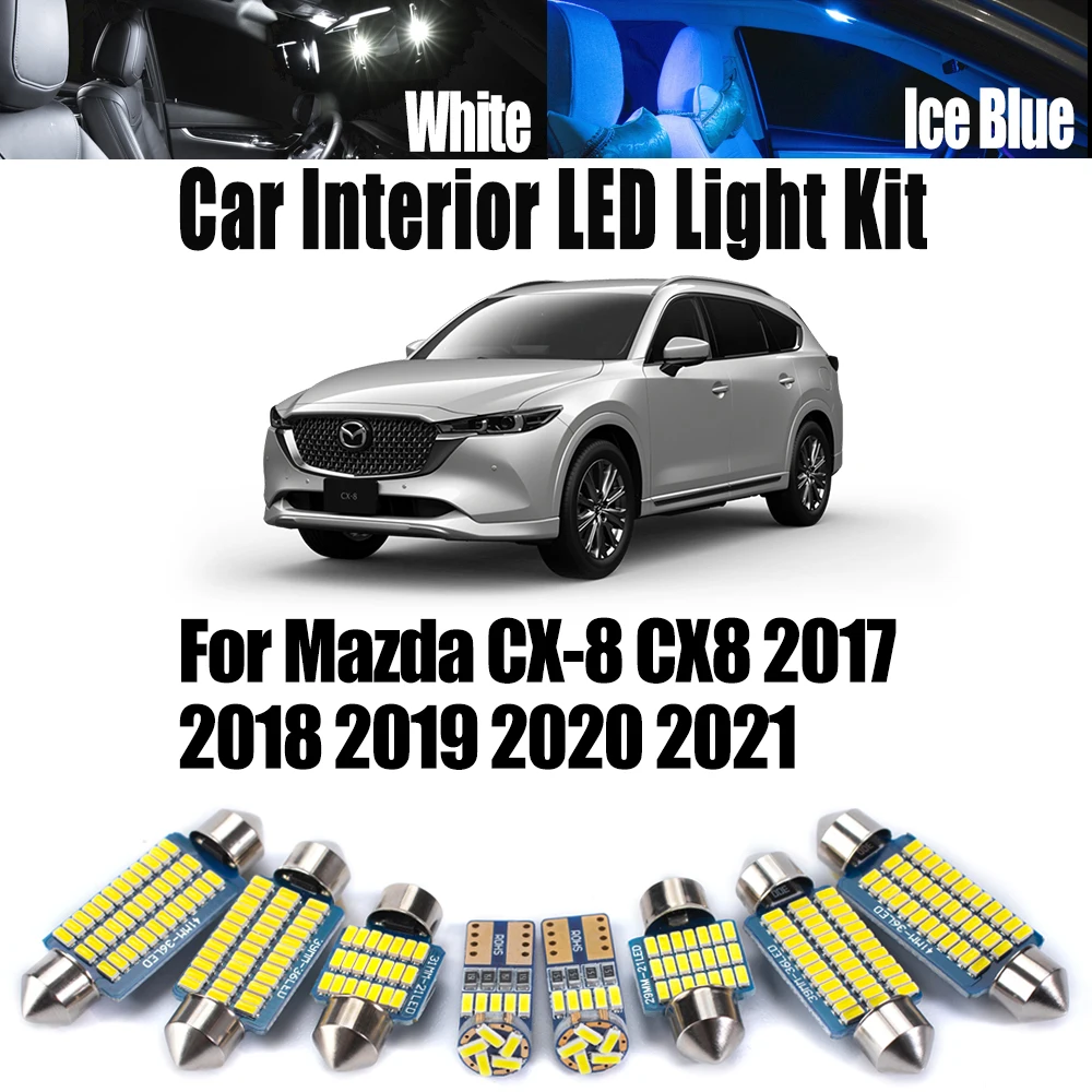 

Комплект светодиодных ламп Canbus для Mazda CX-8 (2017-2021): освещение салона, карманной и багажной зон, зеркала заднего вида