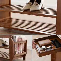 Bamboo Shoe Rack Bench 3-Tier Sturdy Shoe Organizer With Soft Seat Bamboo Cushion Storage Shelf For Hallway Livingroom