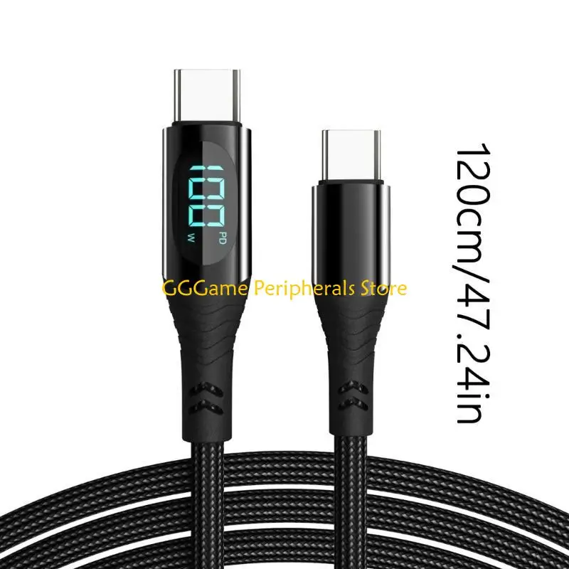 U55B 100W Twin Type C Charging Cable with Digital Power Display Fast Charging Data Line