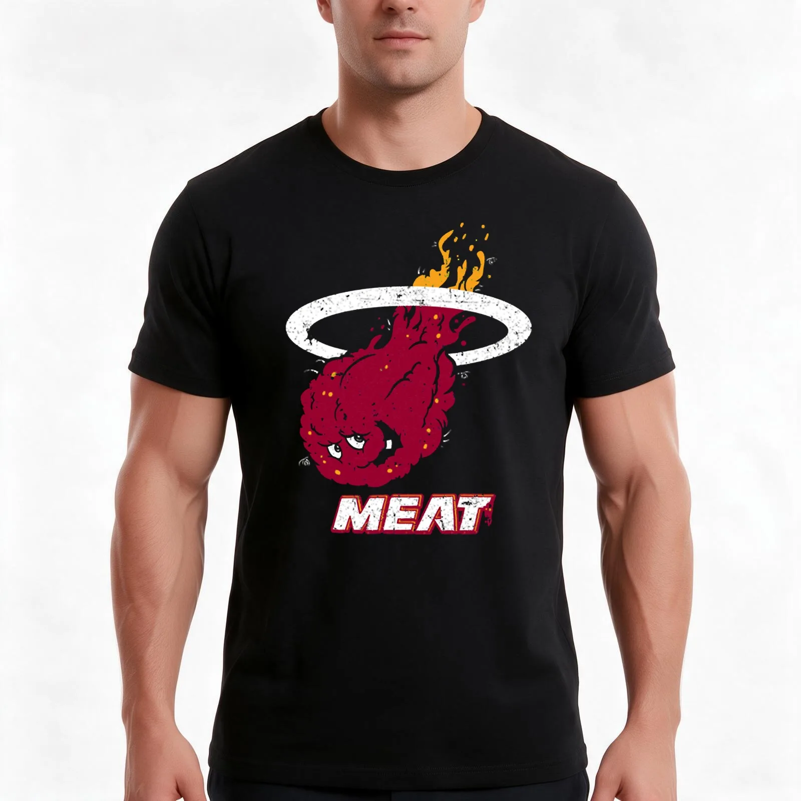 Basketball Team Miami Meat Hunger Force T-Shirt, Summer Casual Cotton Tee, Oversized Streetwear Tops, Vintage Graphic Print