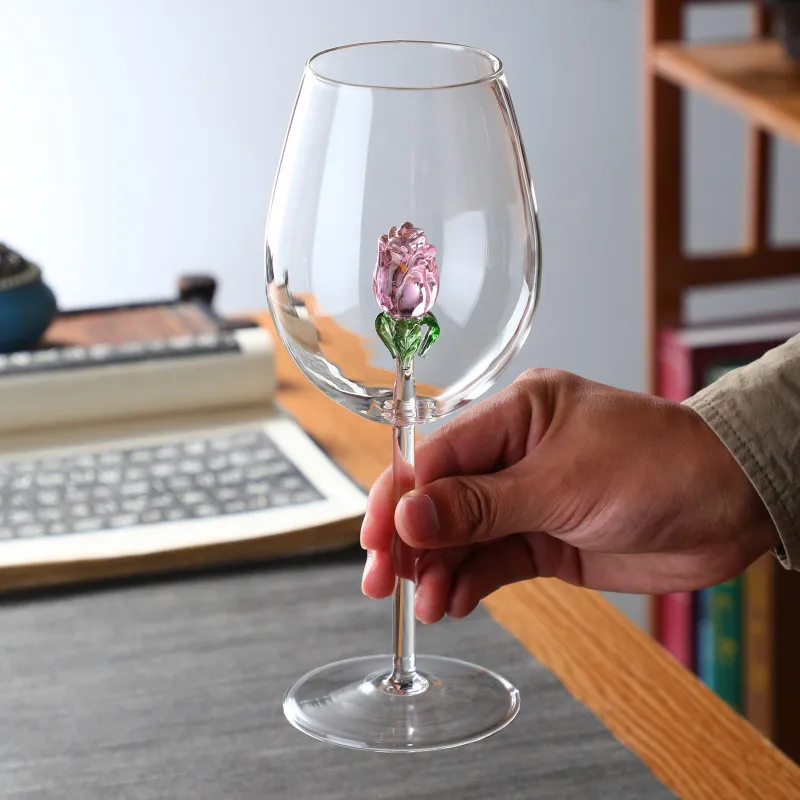 Hand Blown Rose Red Wine Glasses 7.4/10/22oz Crystal Wine Glasses With Long Stem Water Cocktail Highball Glass Bar Glassware