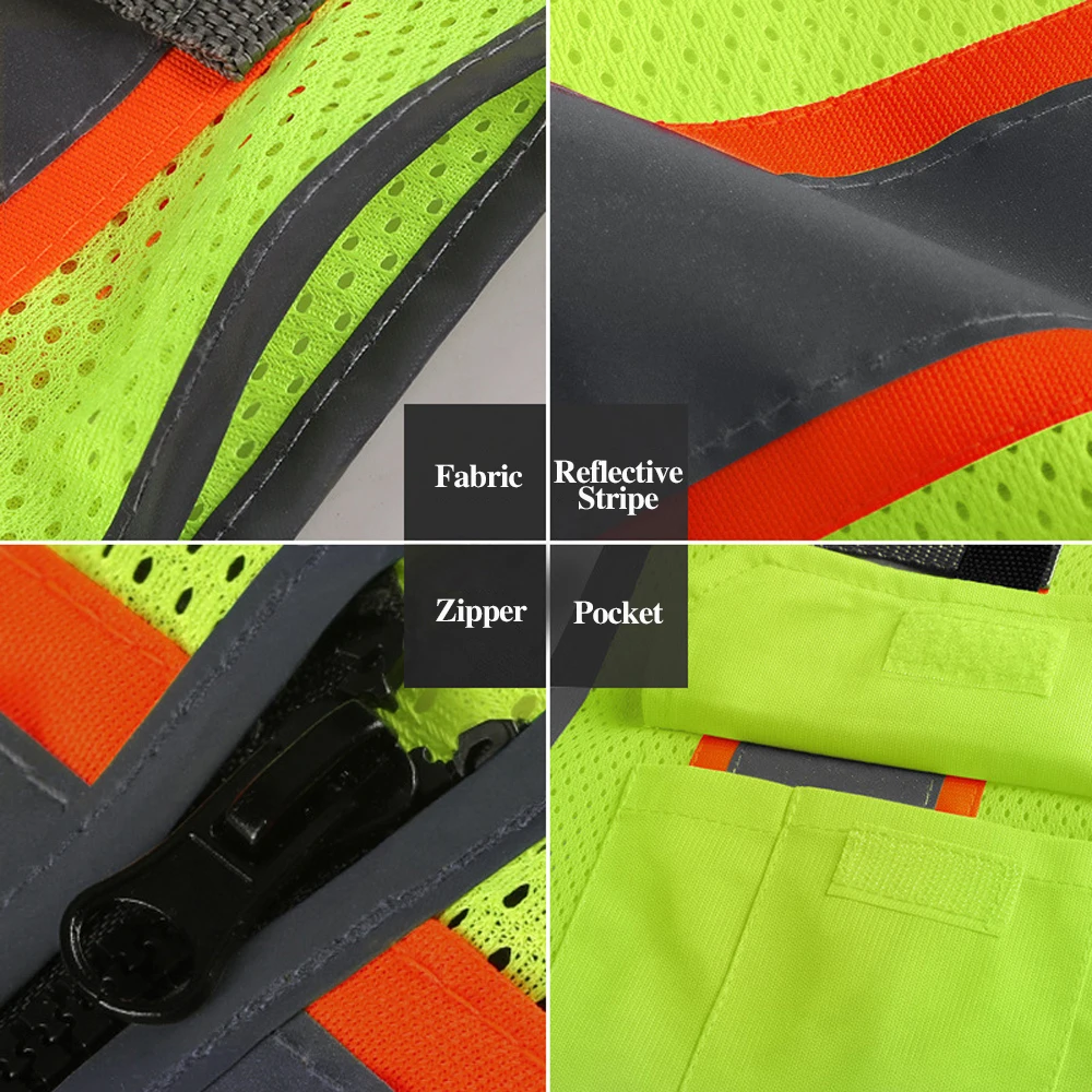 Reflective Safety Vest Man Working Clothes Custom Logo Multi Pockets Construction Site High Visibility Breathable Mesh Vest