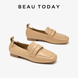 BEAUTODAY mocassini donna morbida pelle di pecora punta quadrata autunno Slip On cucito Design 2023 scarpe basse femminili retrò fatte a mano 26140