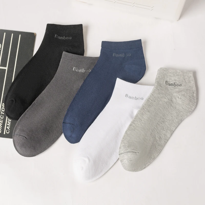 New 5Pairs High Qualty Men Bamboo Fiber Socks Short Summer Breatheable Anti-Bacterial Man Ankle Socks Busines Plus size EU38-46